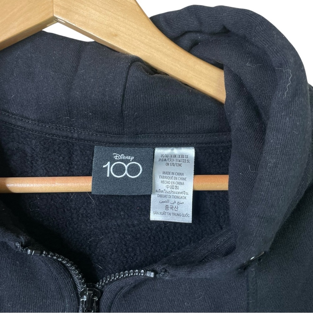 Disney World Hoodie 1X 100th Anniversary Mickey & Friends Black Zip Up Embroided - Picture 5 of 11